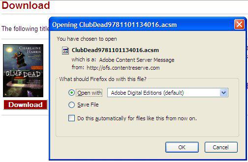 A screen shot of the dialog prompt to Download ADE file