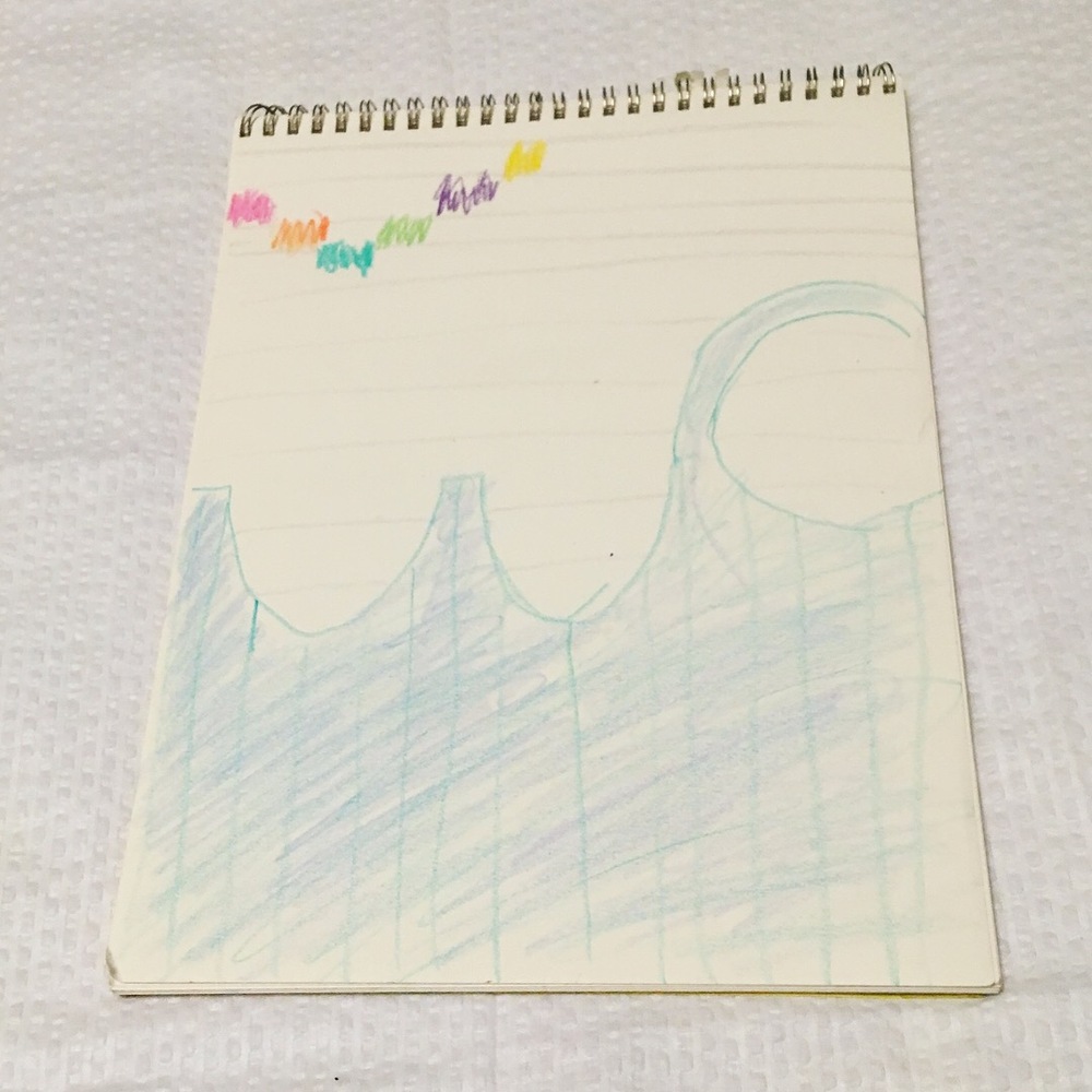 A rather pale sketch of a fence which doesn’t quite scale or reflect the orgiinal but is clearly the inspiration for it. The blue is very pale and the flags are random colors.